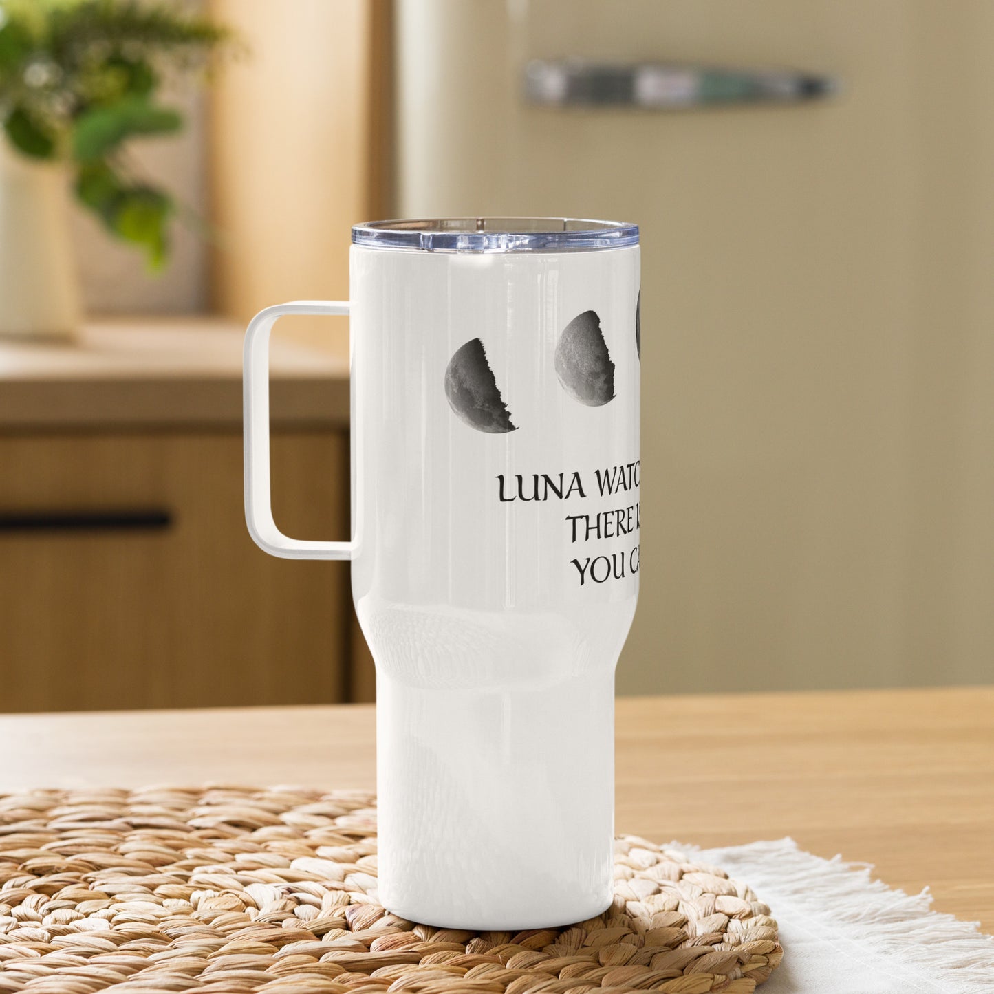 Luna watches travel mug with a handle